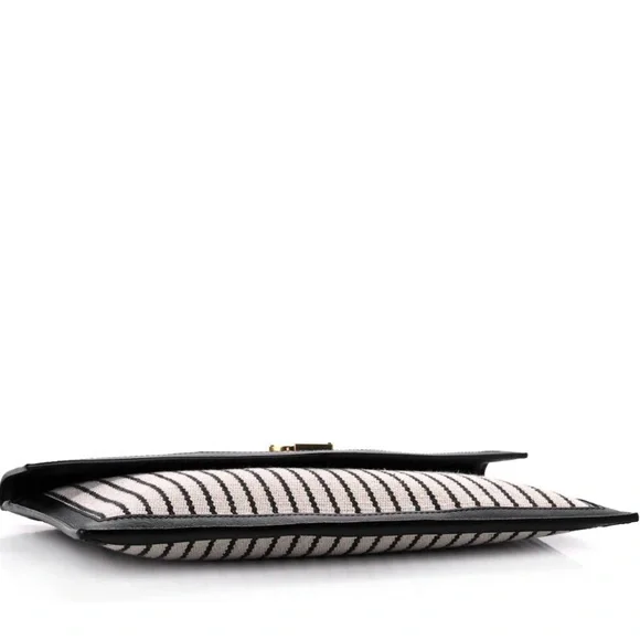 Yves Saint Laurent Uptown Canvas Striped Clutch Cream Black YSL Gold Hardware - Picture 3 of 14